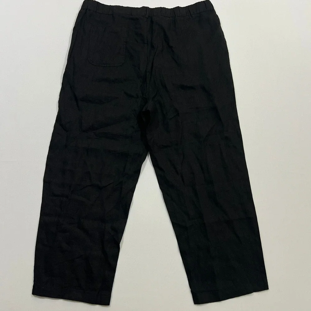 Quince European 100% Linen Pants Lagenlook Relaxed Elastic Waist Black Women XL